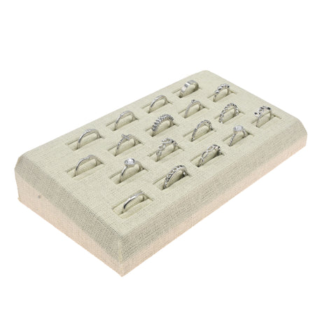 Beige Linen 18 Slot Jewelry Ring Display Tray