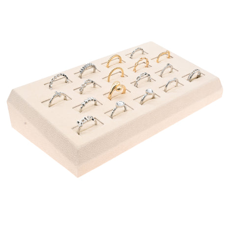 Beige Faux Suede Jewelry Ring Display Tray, Holds 18 Rings