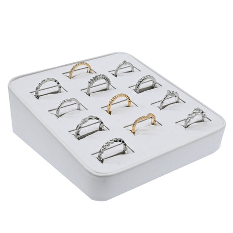 White Leatherette 12 Slot Jewelry Ring Display Tray
