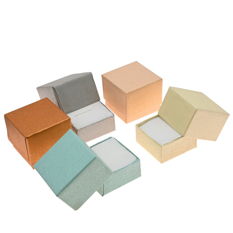 Multi-Color Embossed Fiber Ring Gift Boxes with Foam Insert, 100-Pack