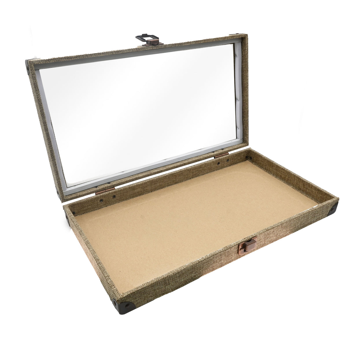 Glass Top Burlap Jewelry Display Tray - 14.75" x 8.25" Showcase