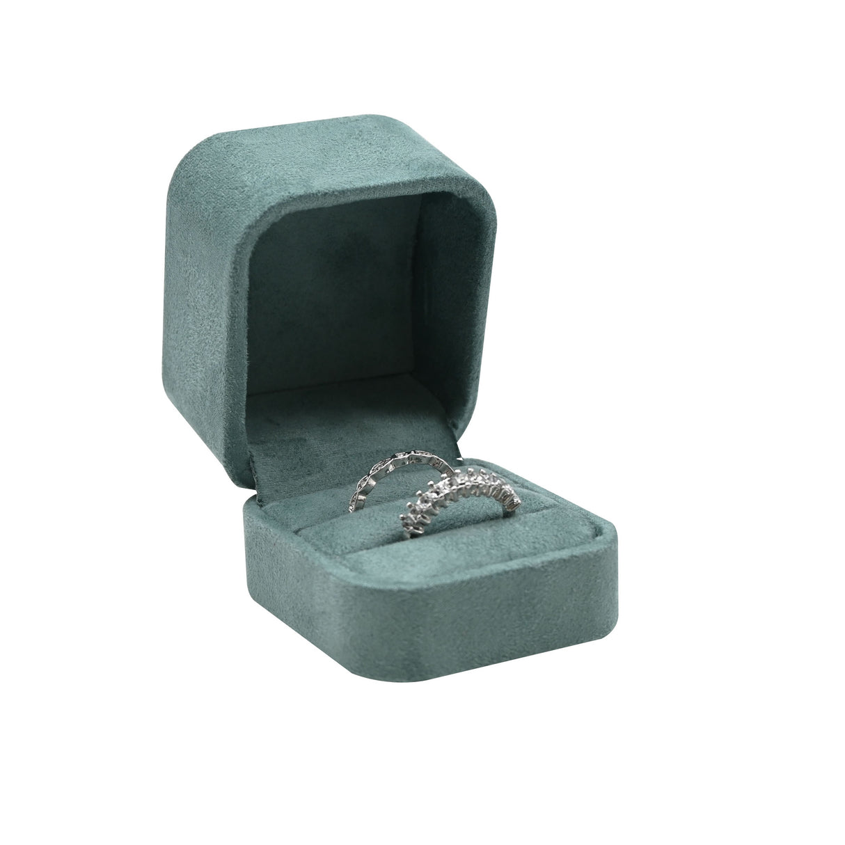 Blue Suede Ring Gift Box with Double Ring Insert – Pack of 12