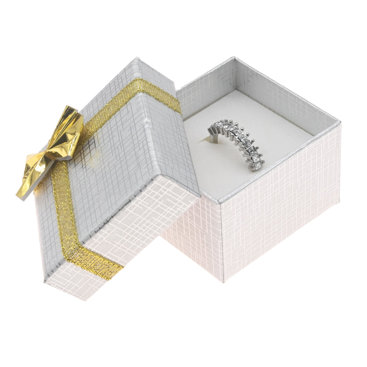 Silver Linen Bow Tie Jewelry Ring Gift Packaging Boxes