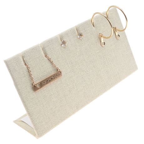 Beige Linen Jewelry Earring / Pendant Stand, Holds 3 Pairs