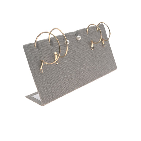 Grey Linen Jewelry Earring / Pendant Stand, Holds 3 Pairs