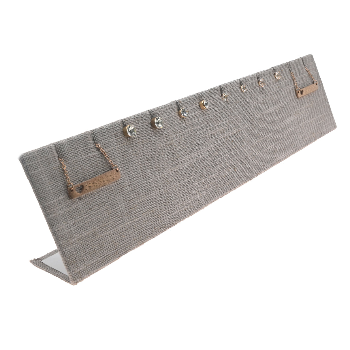 Grey Linen Jewelry Earring / Pendant Stand, Holds 6 Pairs