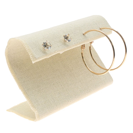 Beige Linen Curved Jewelry Earring Stand, Holds 2 Pairs