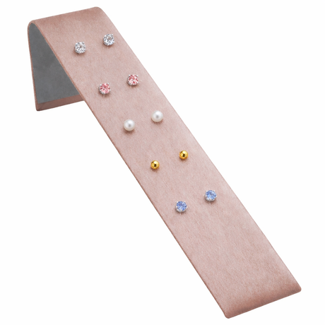 Champagne Pink Leatherette Jewelry Earring Display Ramp, Holds 5 Pairs