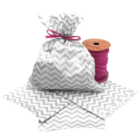 Silver and White Chevron Gift Shopping Bags, 100 Per Pack, 8-1/2" x 11"