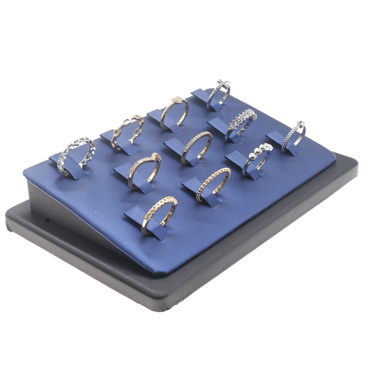 Black & Blue Leatherette Ring Clip Display Stand - Holds 11 Rings
