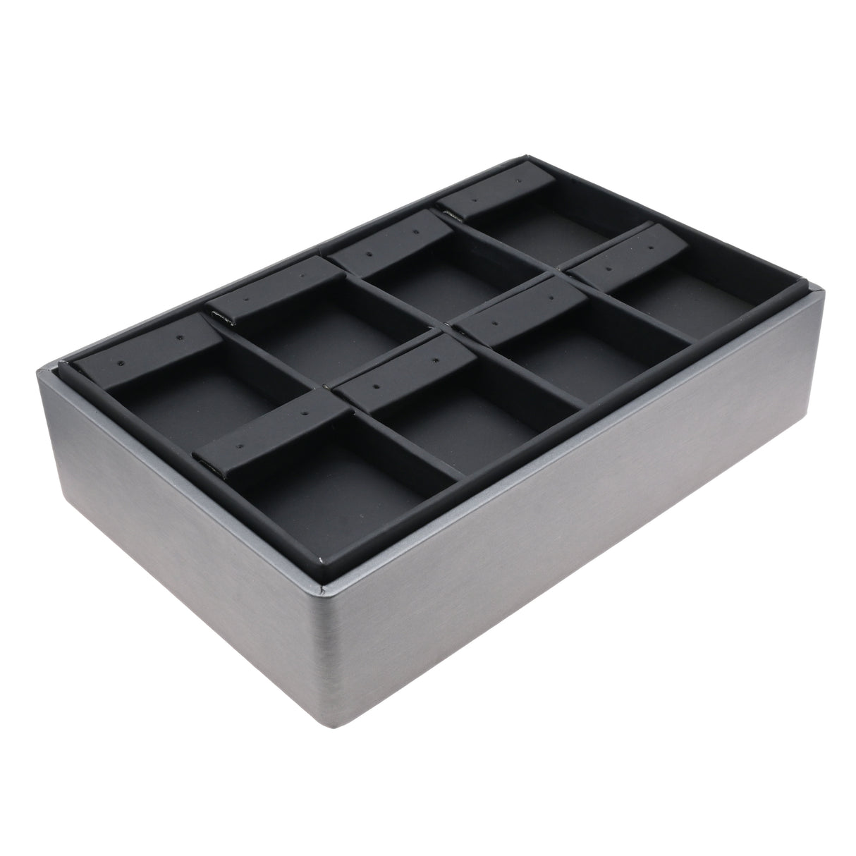 8-Compartment Steel Grey & Black Leatherette Earring Display Tray