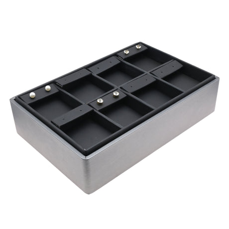 8-Compartment Steel Grey & Black Leatherette Earring Display Tray