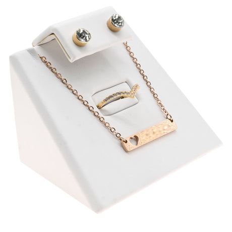White Leatherette Jewelry Ring, Pendant, and Earring Combination Stand