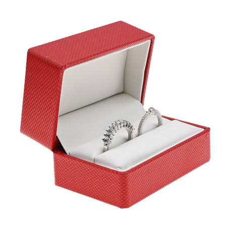 Premium Red Textured Leatherette Dual Jewelry Ring Box