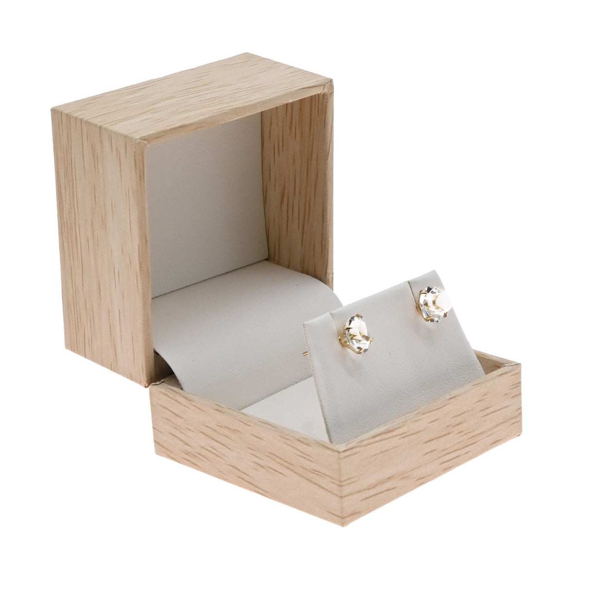 Tan Burlap and Faux Natural Wood Jewelry Earring Boxes