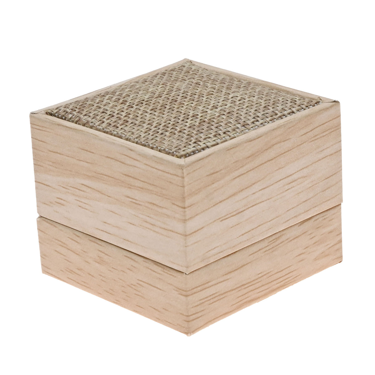 Tan Burlap Faux Natural Wood Jewelry Ring Boxes