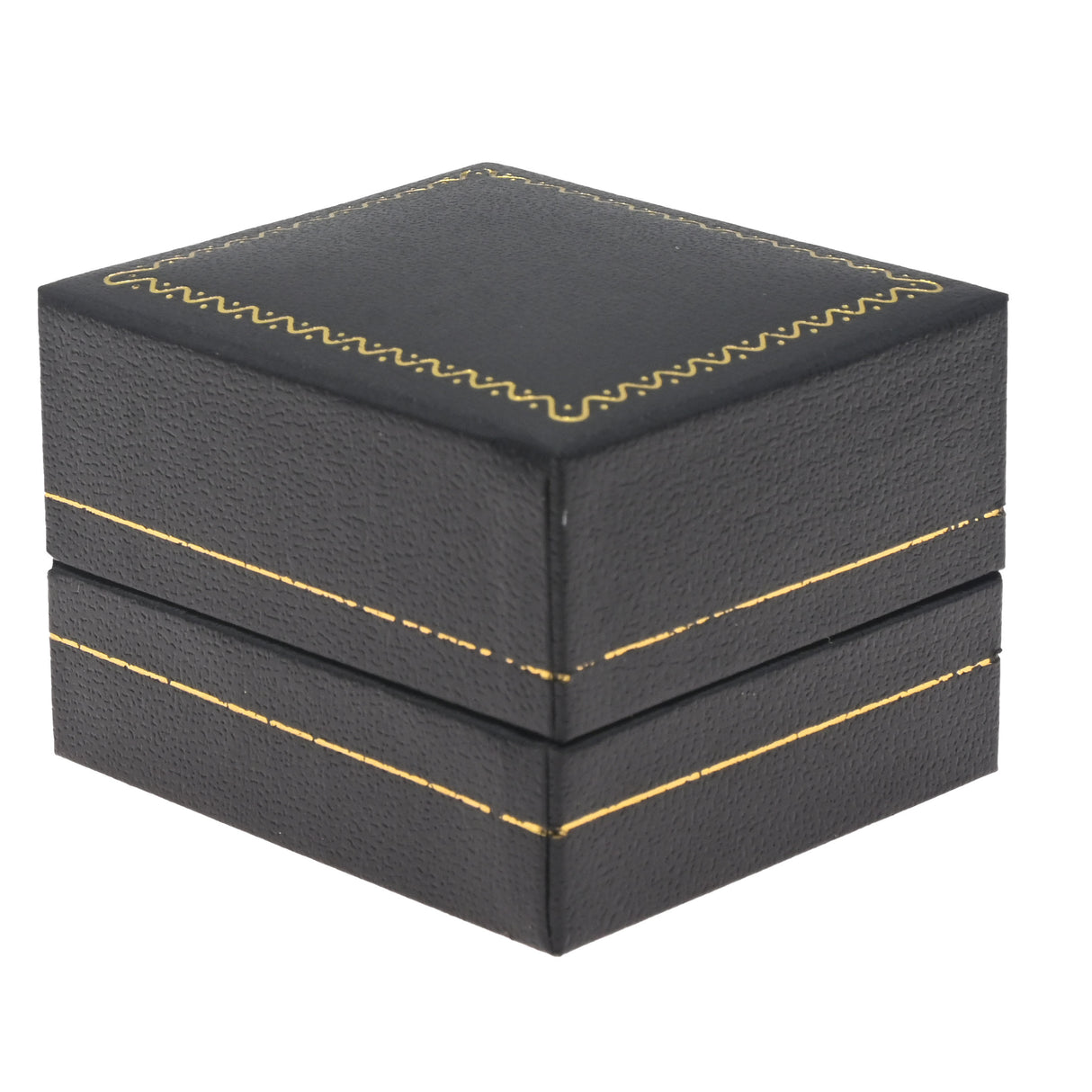 Black Leatherette Ring Box with Gold Trim - Pack of 24
