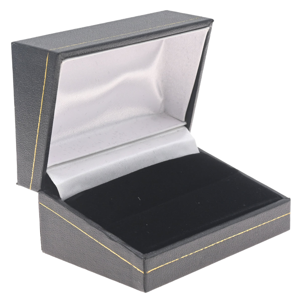 Black Leatherette Dual Ring Box with Gold Trim - Pack of 24