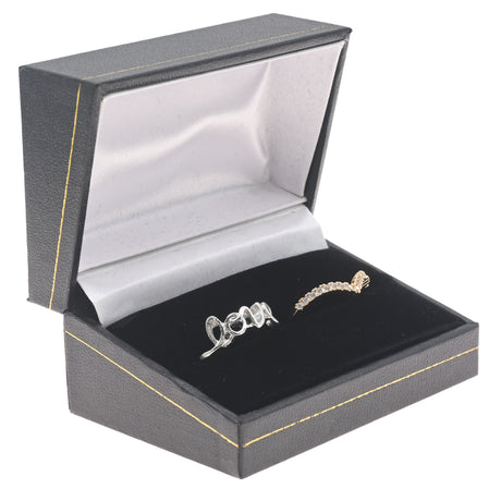 Black Leatherette Dual Ring Box with Gold Trim - Pack of 24