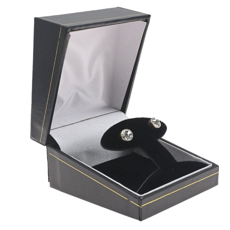 Black Leatherette T-Insert Earring Box with Gold Trim - Pack of 24