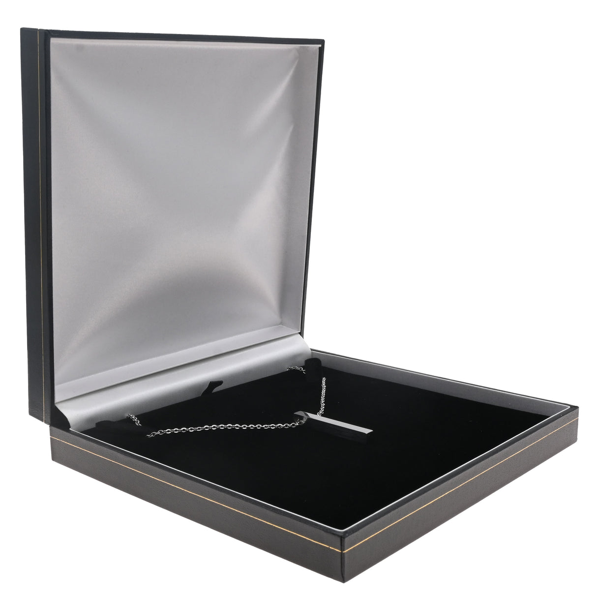 Black Leatherette Necklace Box with Gold Trim - Pack of 12