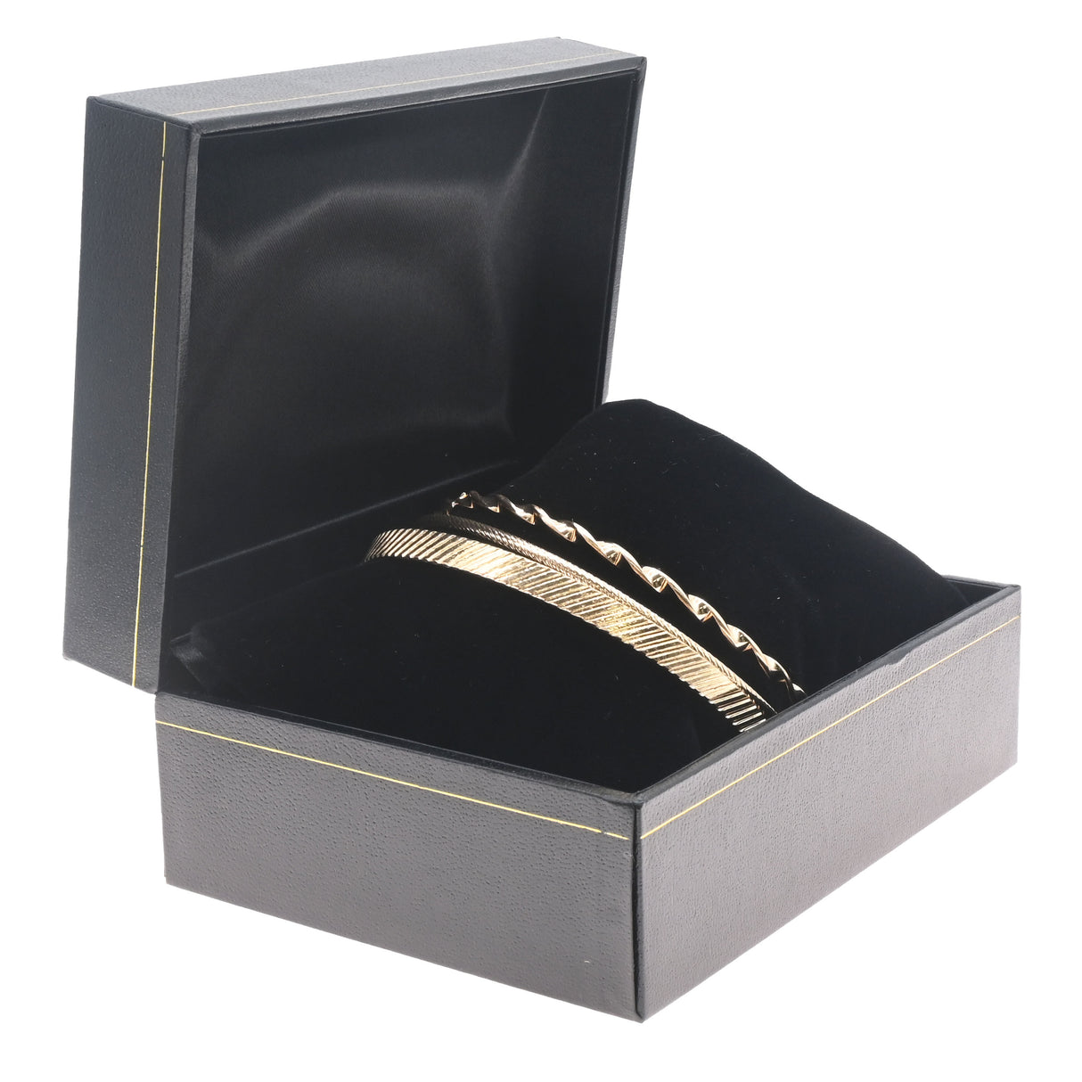 Black Leatherette Watch Pillow Box with Gold Trim - Pack of 6