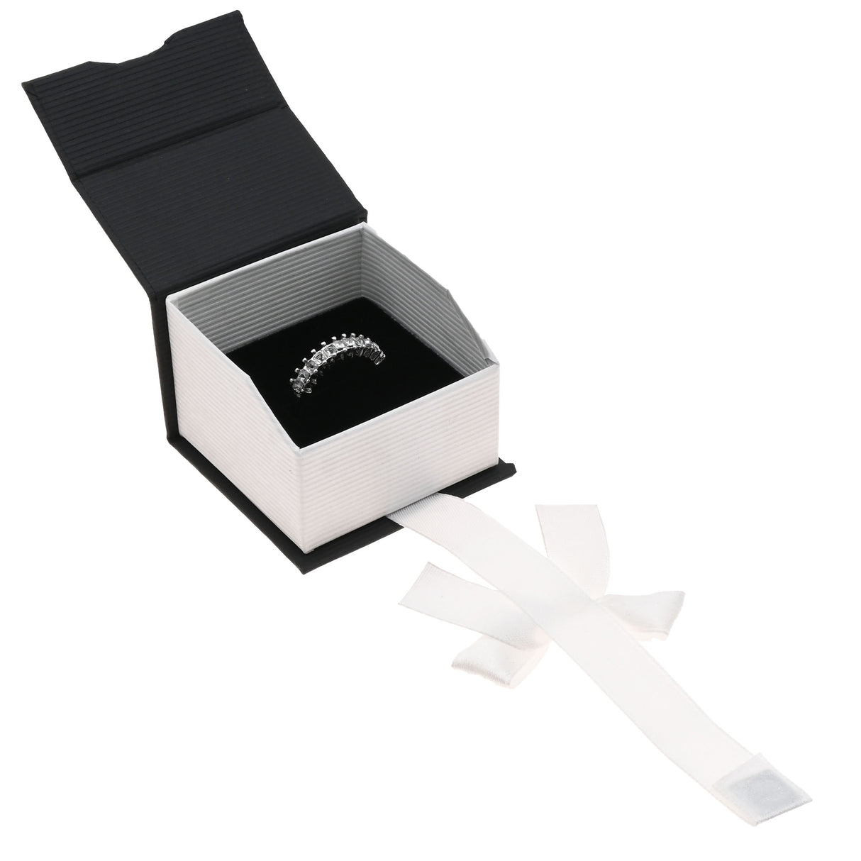 Black & White Magnetic Ribbon Paper Ring Gift Boxes