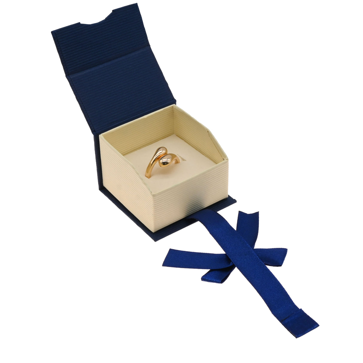 Blue & Cream Magnetic Ribbon Paper Ring Gift Boxes