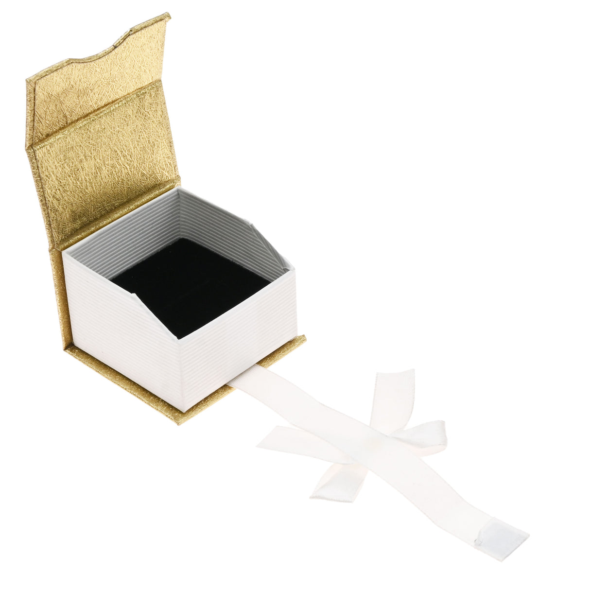 Gold and White Magnetic Ribbon Jewelry Ring Boxes