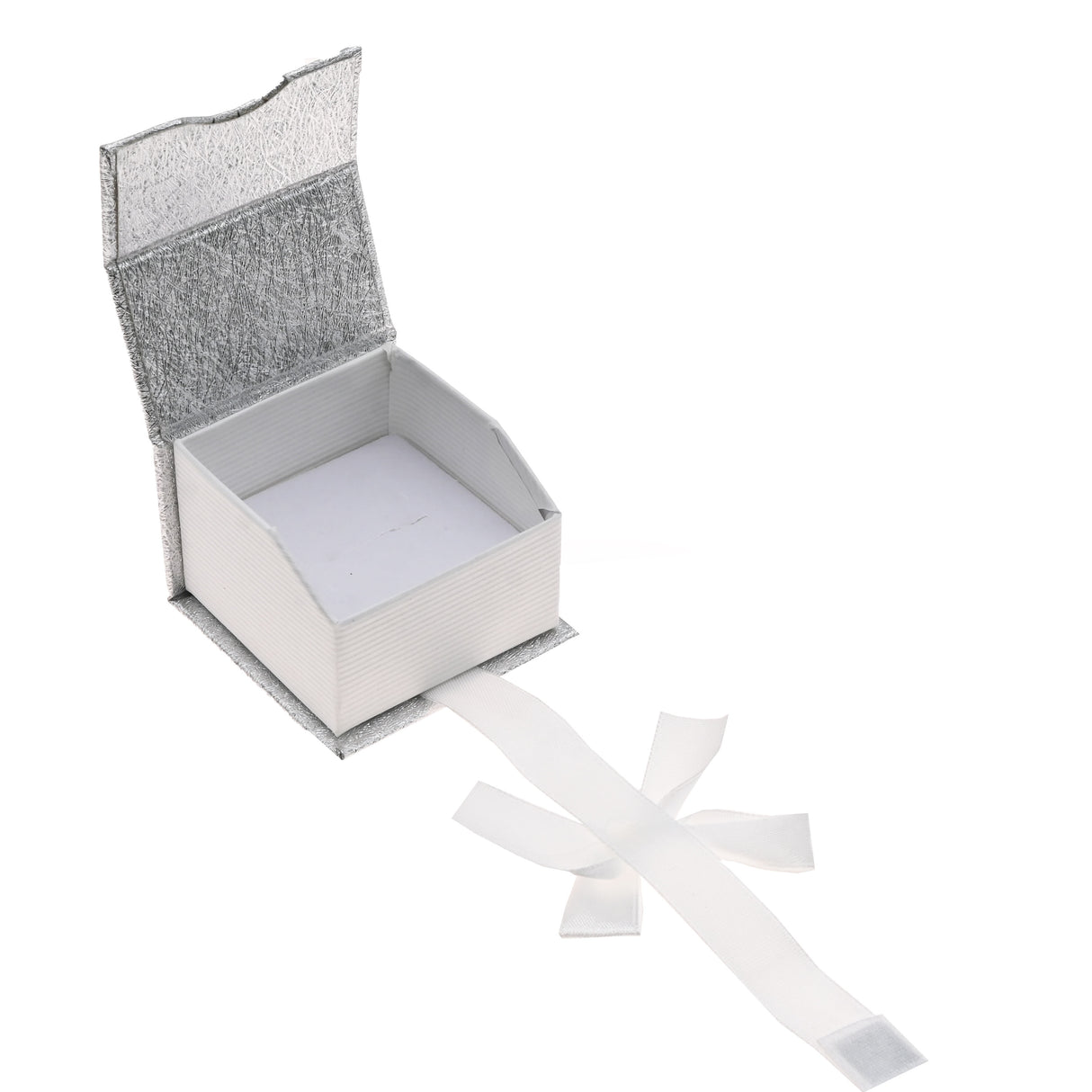 Silver and White Magnetic Ribbon Jewelry Ring Gift Boxes