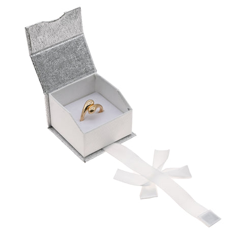 Silver and White Magnetic Ribbon Jewelry Ring Gift Boxes