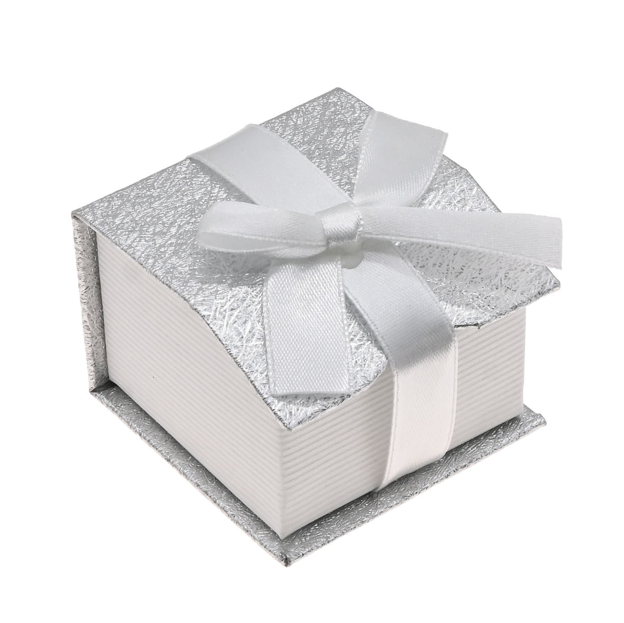 Silver and White Magnetic Ribbon Jewelry Ring Gift Boxes