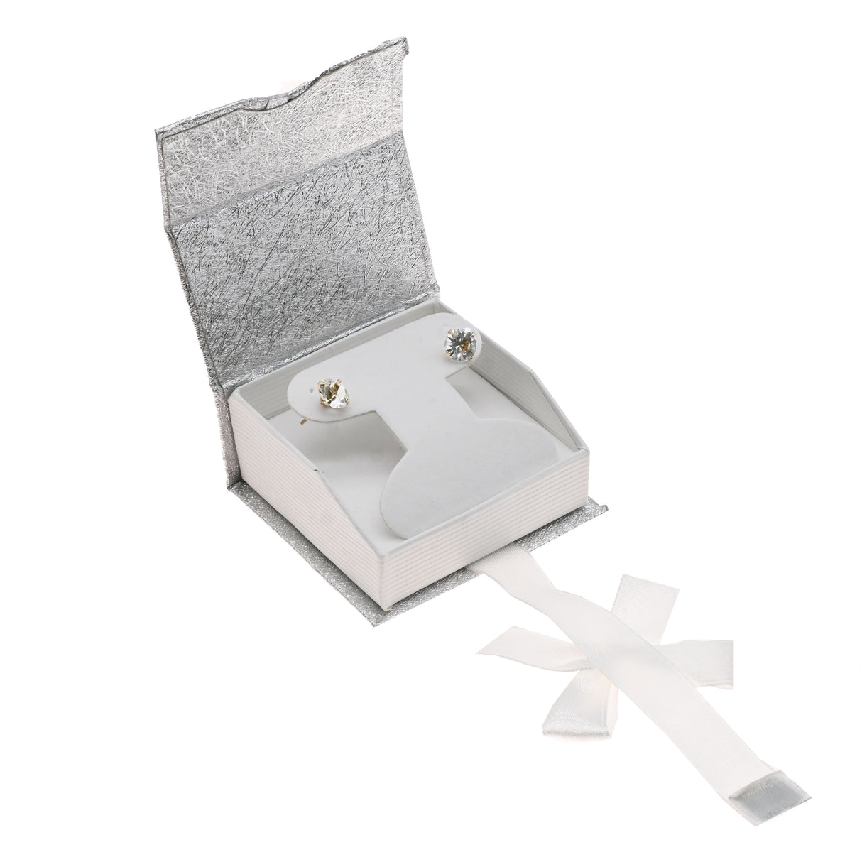 Silver & White Magnetic Ribbon Paper Earring or Pendant Gift Boxes