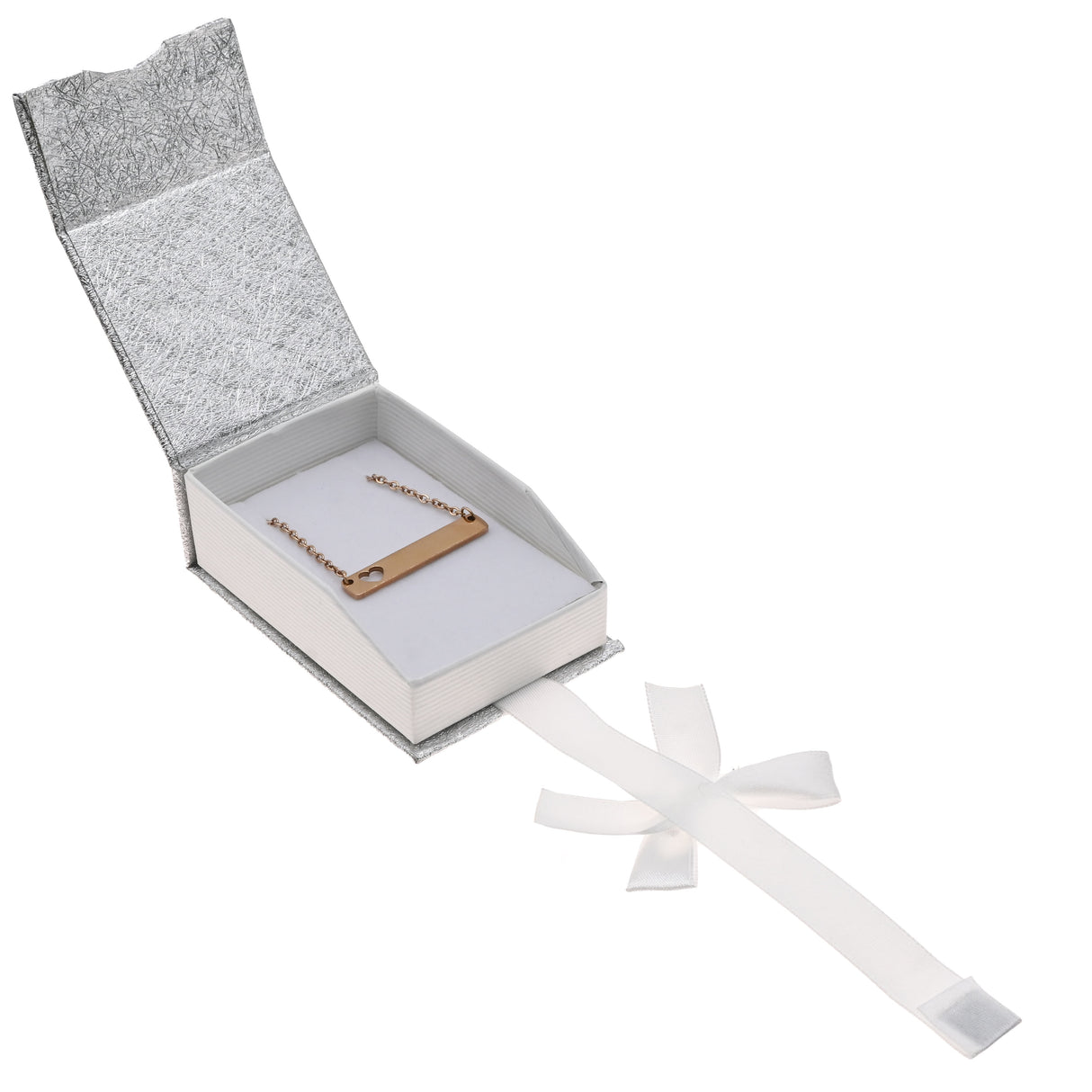 Silver & White Magnetic Ribbon Paper Pendant Gift Boxes