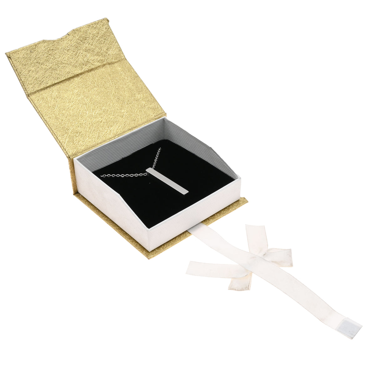 Gold & White Magnetic Ribbon Paper Large Pendant Gift Boxes