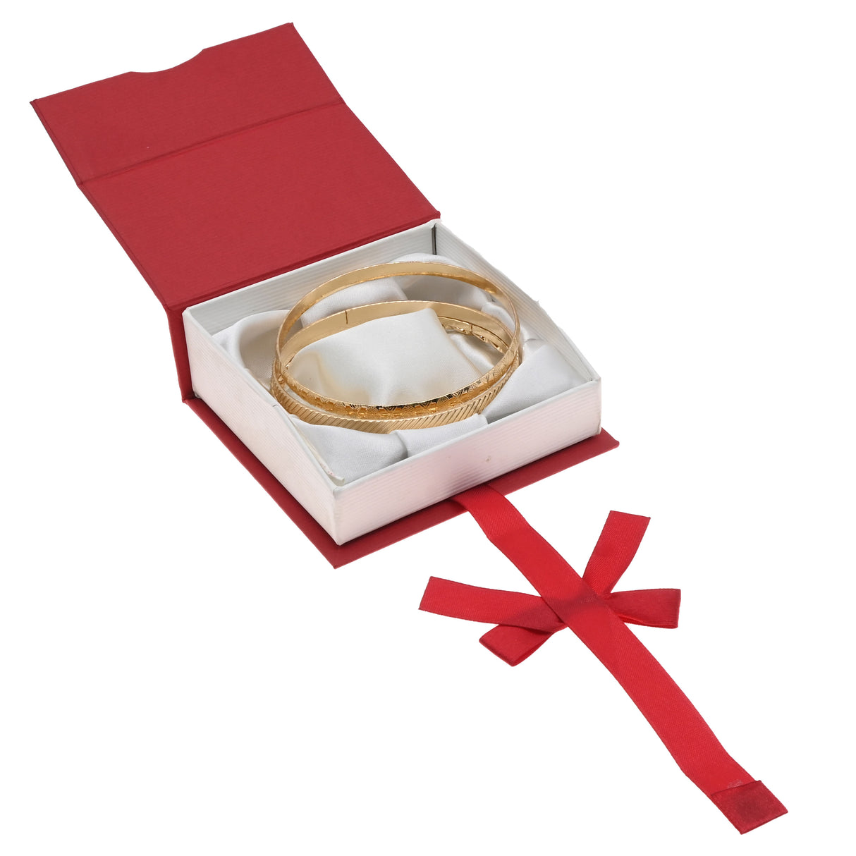 Red & White Magnetic Ribbon Paper Bangle & Watch Gift Boxes