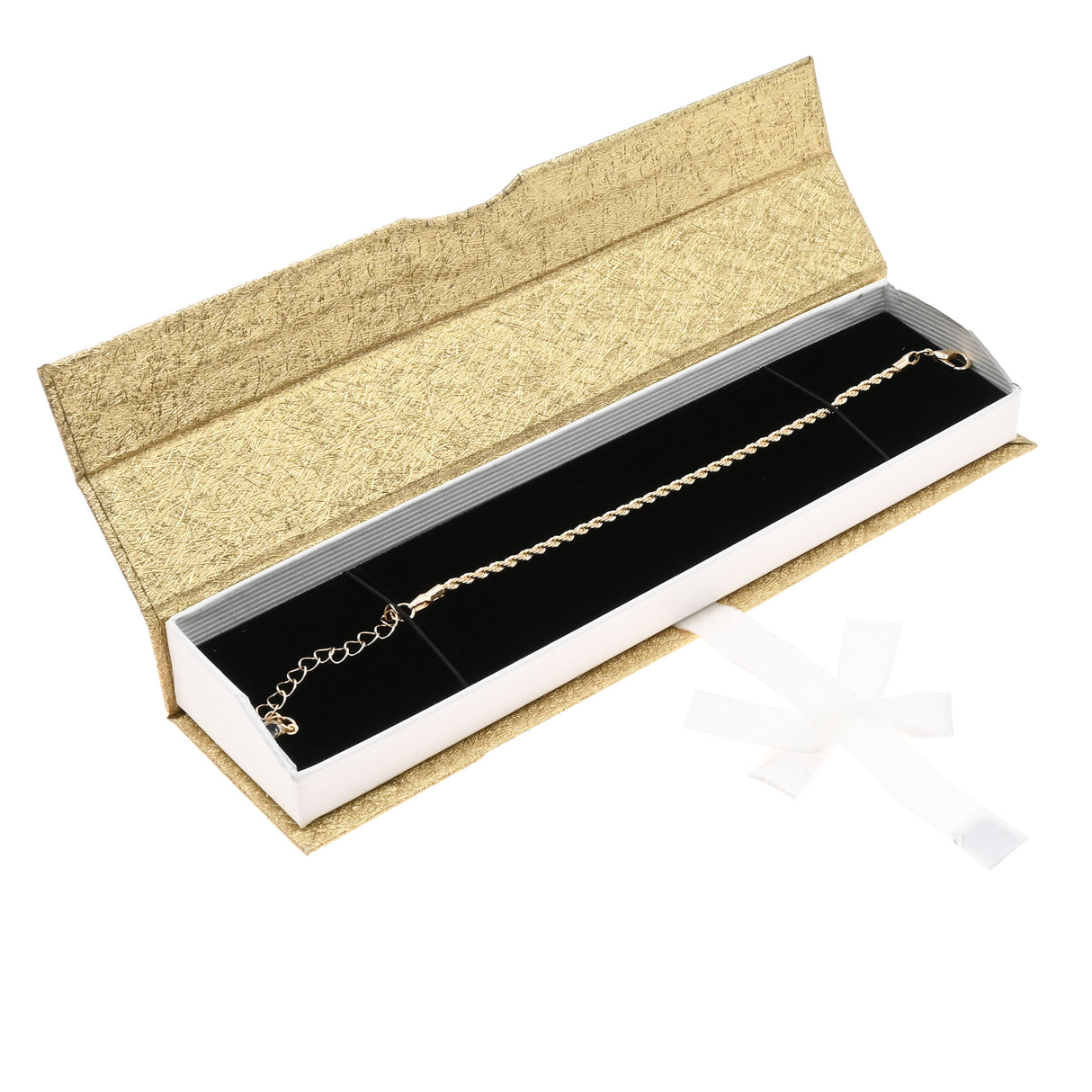 Gold & White Magnetic Ribbon Paper Bracelet Gift Boxes