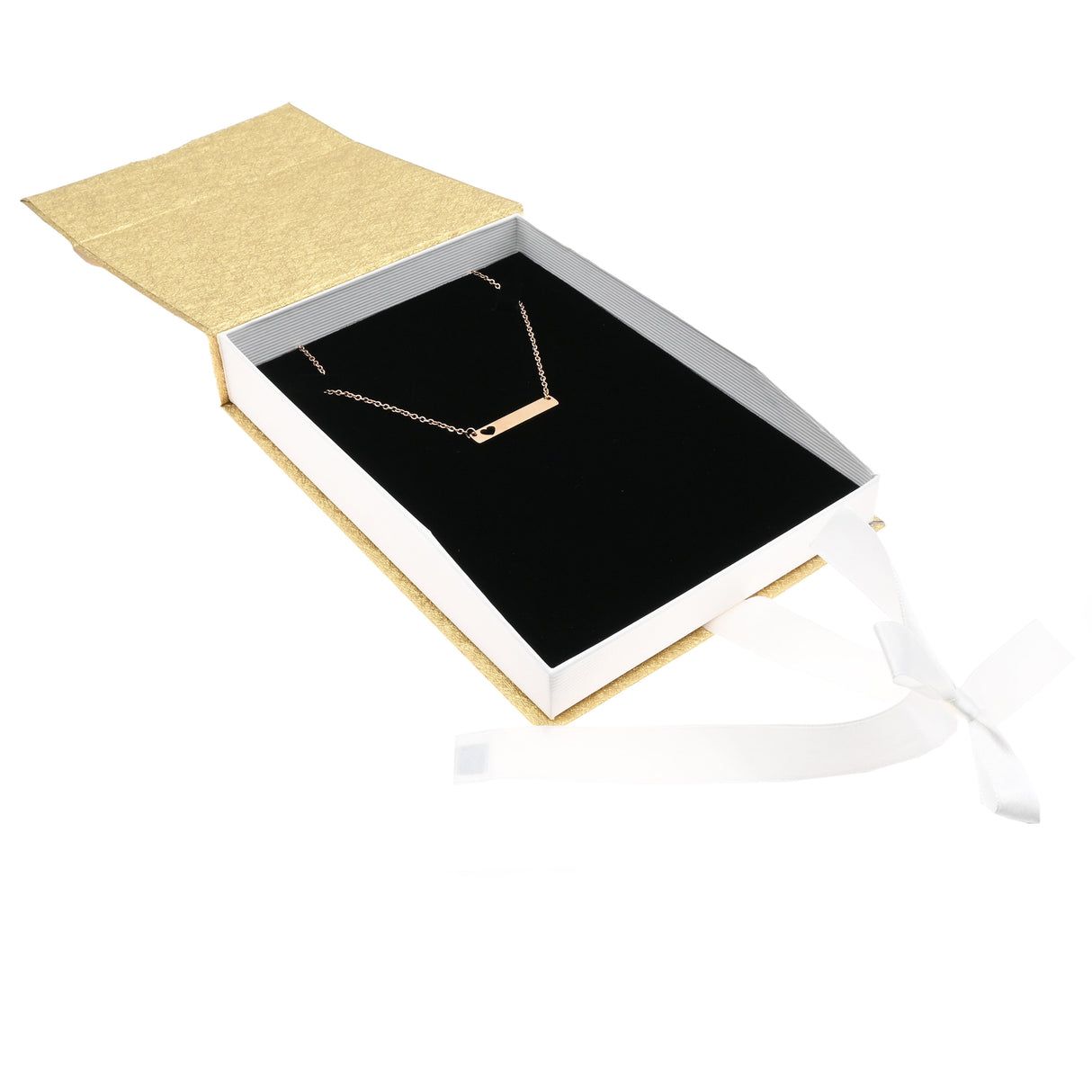 Gold & White Magnetic Ribbon Paper Necklace Gift Boxes