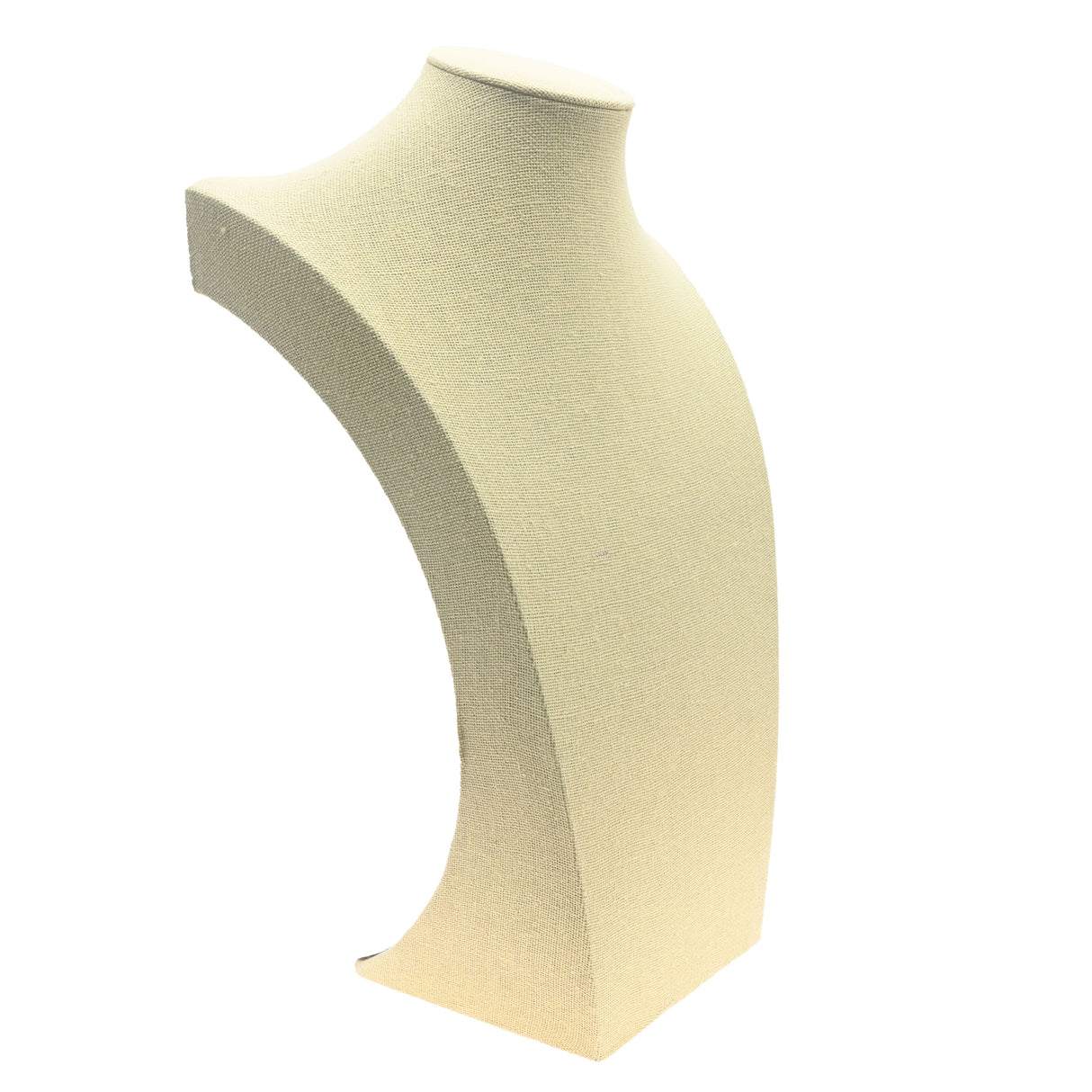 Beige Linen Curved Jewelry Necklace and Chain Display Bust, 13" Tall