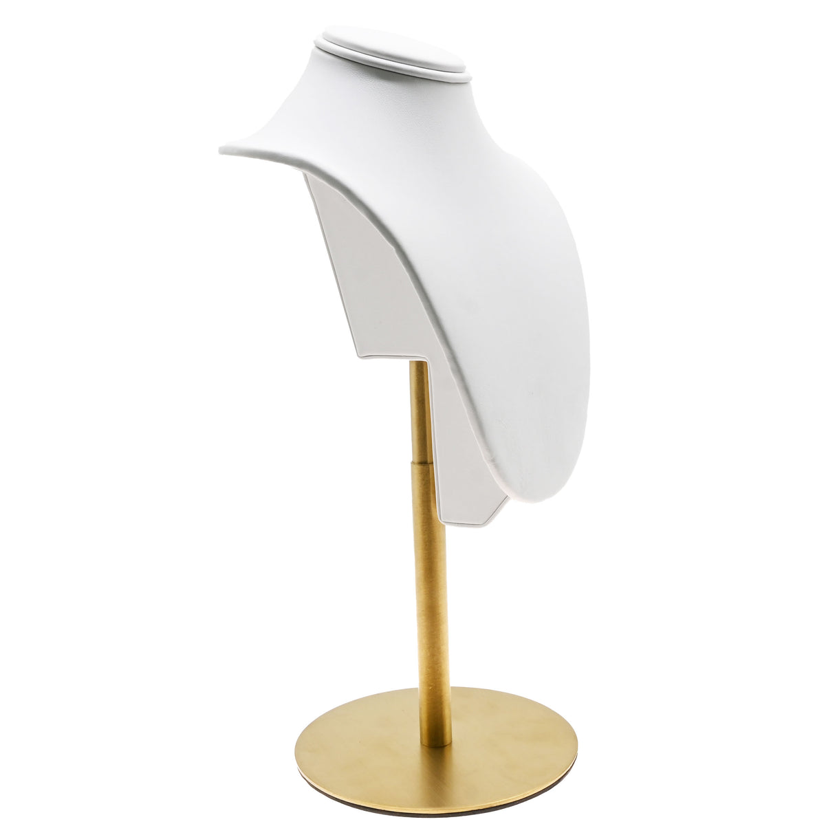 White Leatherette Necklace Bust With Adjustable Gold Metal Base - 13" ~ 16" Tall