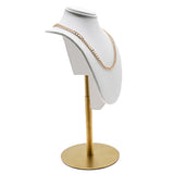 White Leatherette Necklace Bust With Adjustable Gold Metal Base - 13" ~ 16" Tall