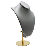 Steel Grey Leatherette Necklace Bust With Adjustable Gold Metal Base - 13" ~ 16" Tall