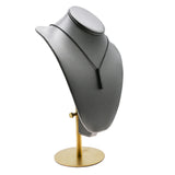 Steel Grey Leatherette Necklace Bust With Adjustable Gold Metal Base - 13" ~ 16" Tall