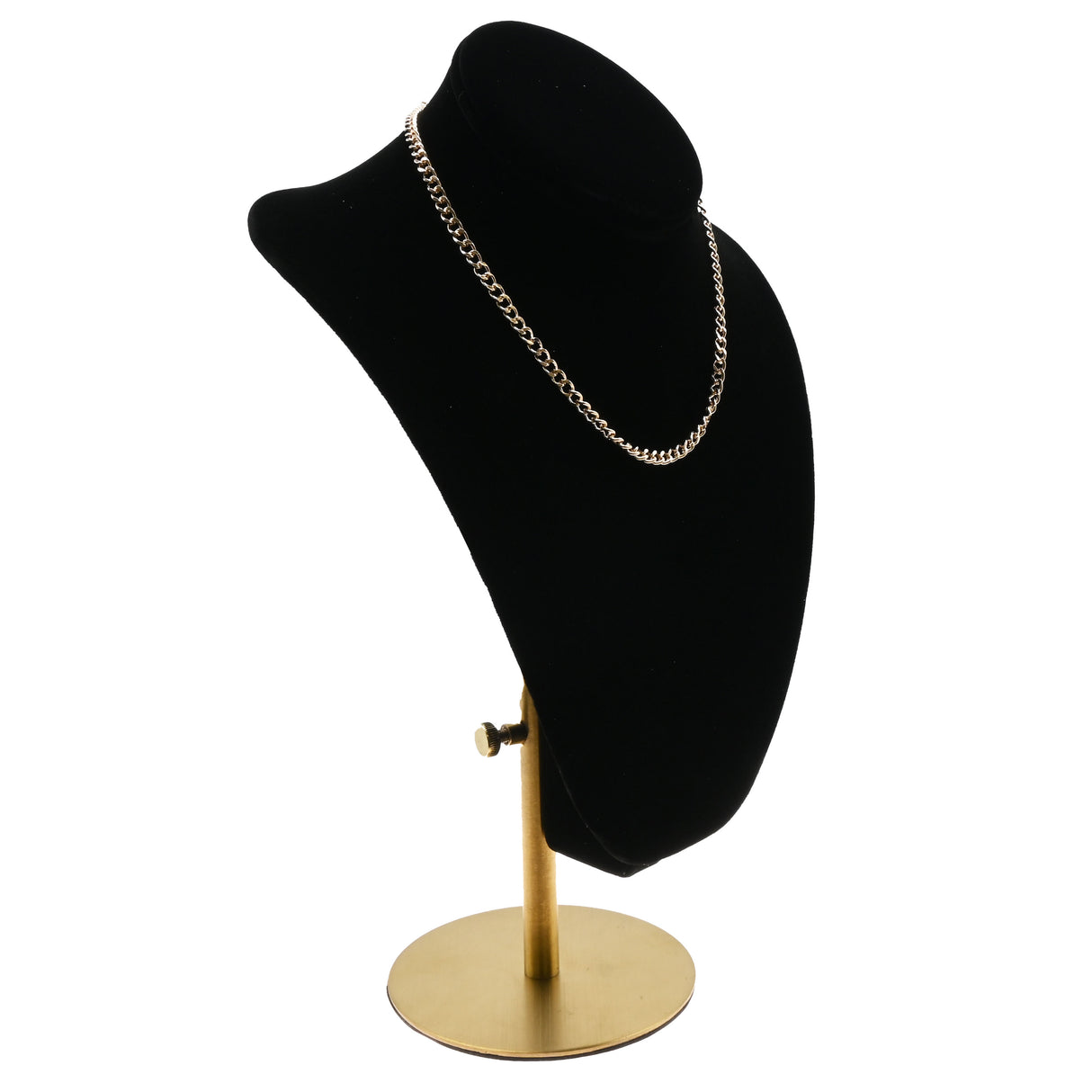 Black Velvet Necklace Bust With Adjustable Gold Metal Base - 11" ~ 14" Tall