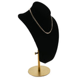 Black Velvet Necklace Bust With Adjustable Gold Metal Base - 11" ~ 14" Tall