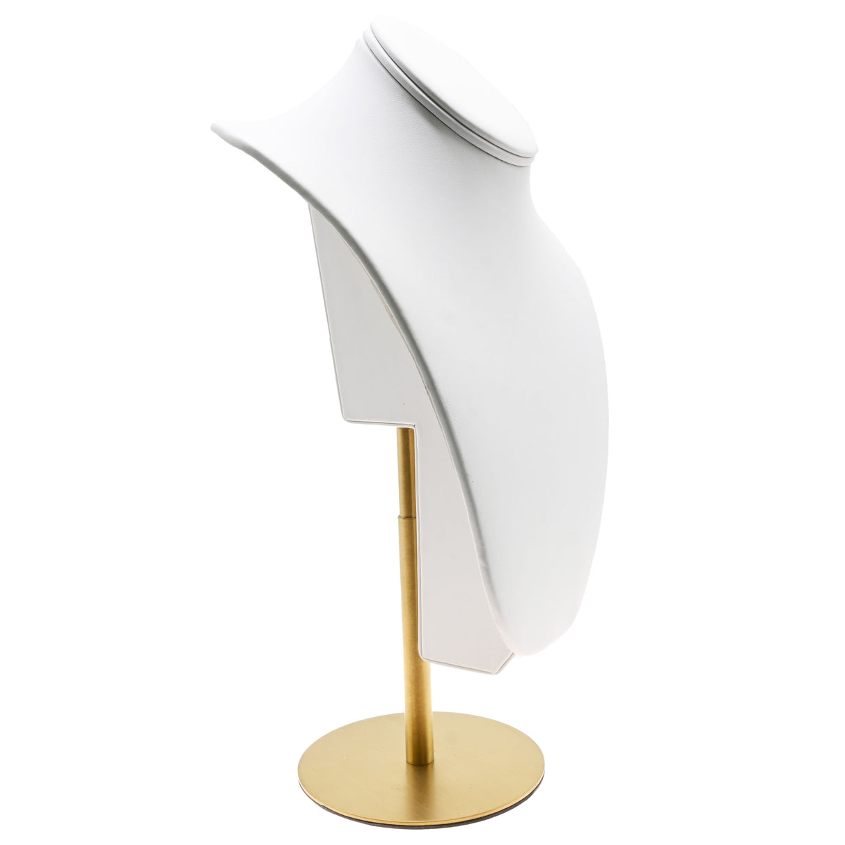 White Leatherette Necklace Bust With Adjustable Gold Metal Base - 11" ~ 14" Tall
