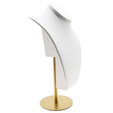 White Leatherette Necklace Bust With Adjustable Gold Metal Base - 11" ~ 14" Tall