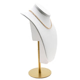White Leatherette Necklace Bust With Adjustable Gold Metal Base - 11" ~ 14" Tall