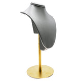 Steel Grey Leatherette Necklace Bust With Adjustable Gold Metal Base - 11" ~ 14" Tall