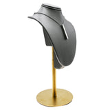 Steel Grey Leatherette Necklace Bust With Adjustable Gold Metal Base - 11" ~ 14" Tall